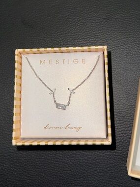 Silver Bar Necklace with Clear Crystal